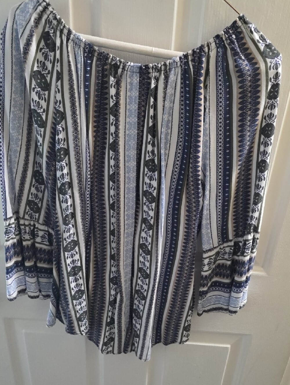new directions Striped Off-Shoulder Tunic Top - Navy & White - Picture 3 of 3